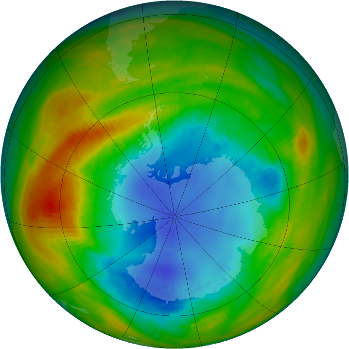 Antarctic ozone map for 18 August 1986